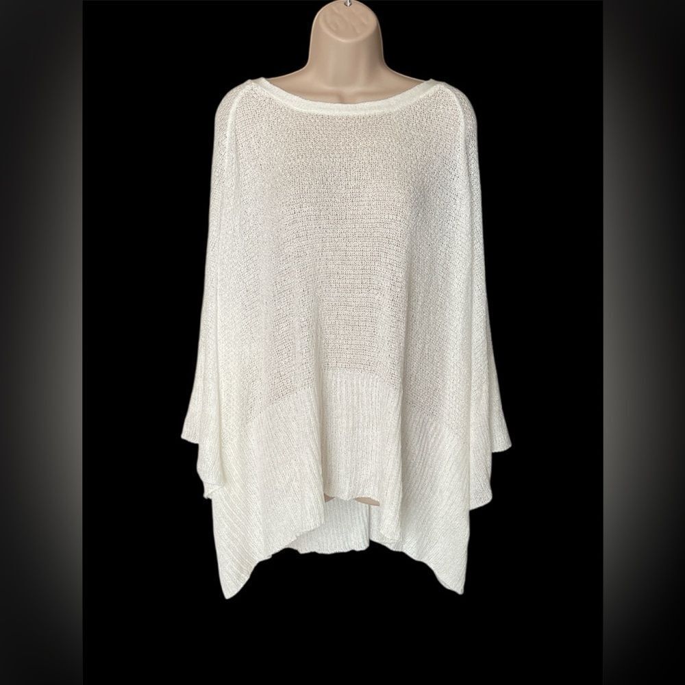 EST. 1946 Elegant White Knit Oversized Ties Back Bat Sleeves Poncho Top 26/28W